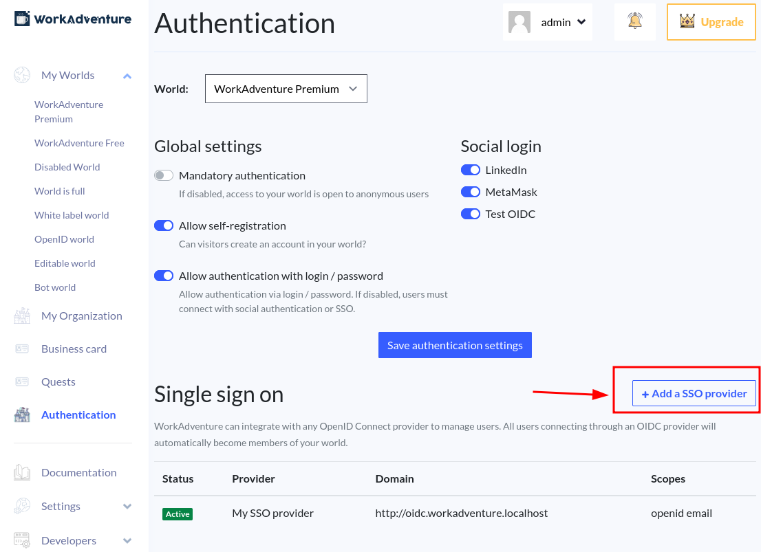 Authentication page