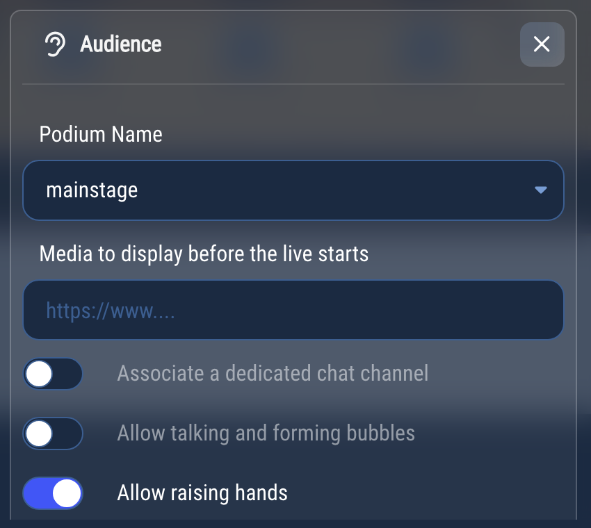 The options of an audience zone