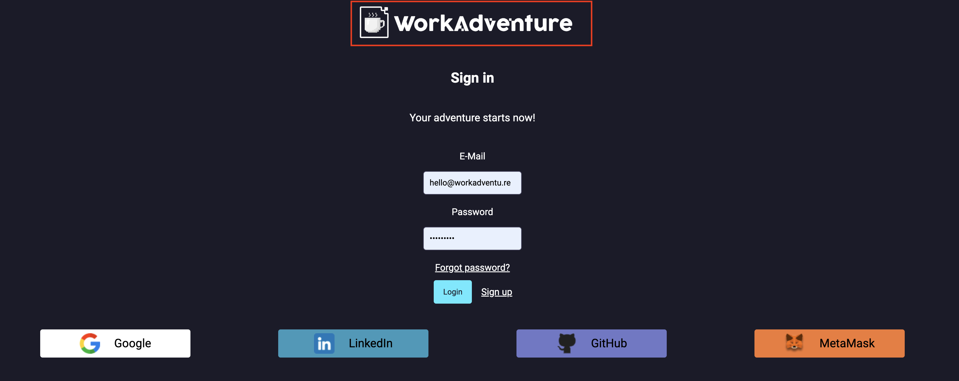 WorkAdventure logo setting in the authentication login for white label.