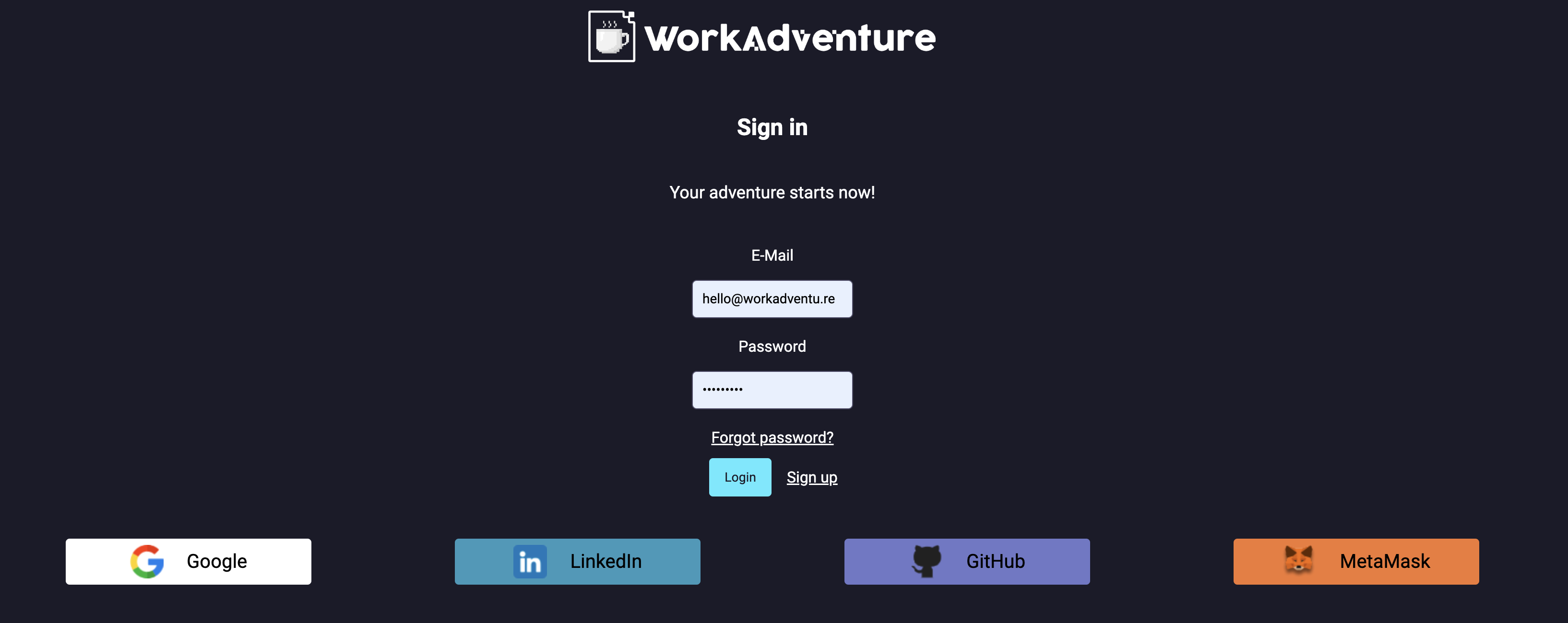 Image of authentication page setting for WorkAdventure white label