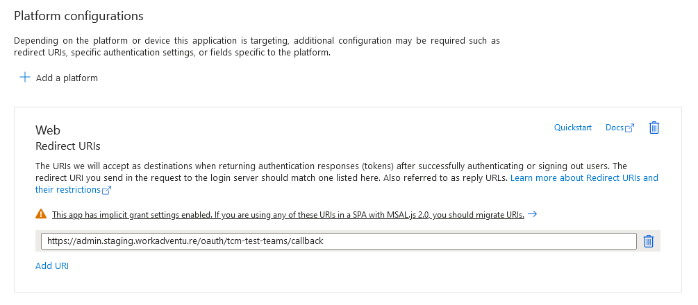 MS Azure redirect app form