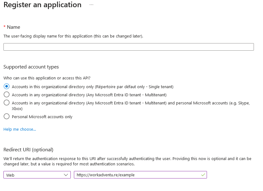 MS Azur register app form