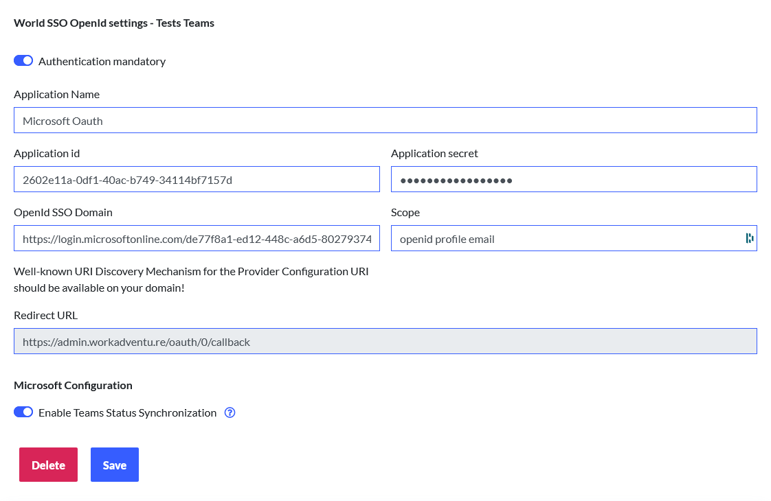 MS Azure Sync form