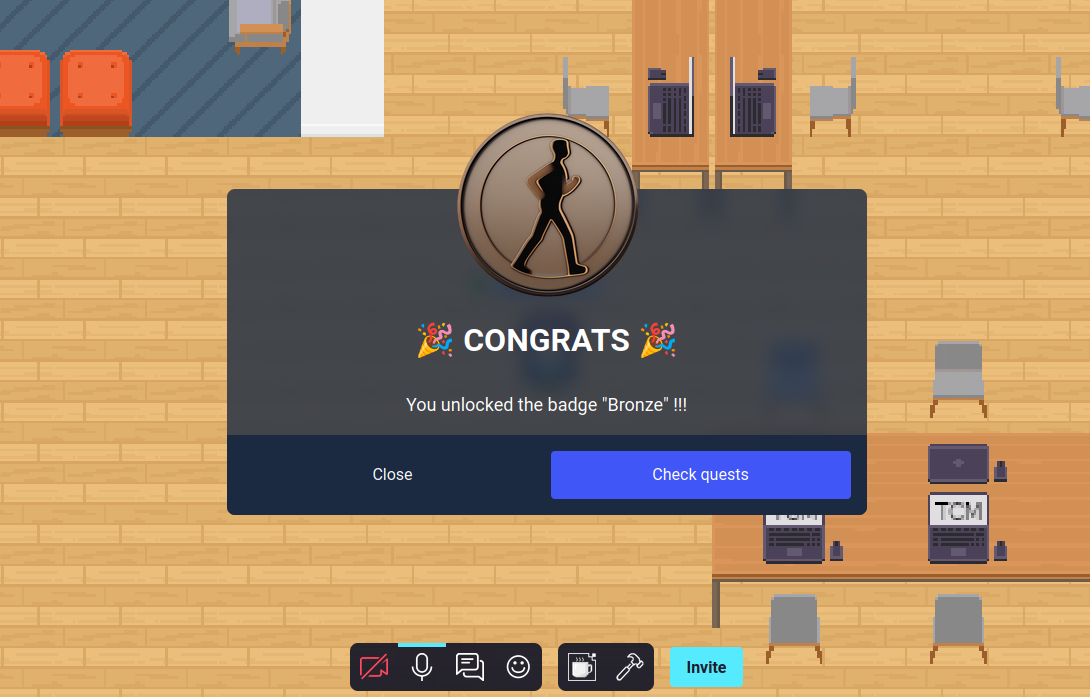 The congratulation screen displayed when a user earns a badge