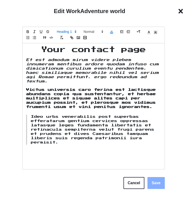 The &quot;Contact page&quot; section of the &quot;Edit world&quot; screen