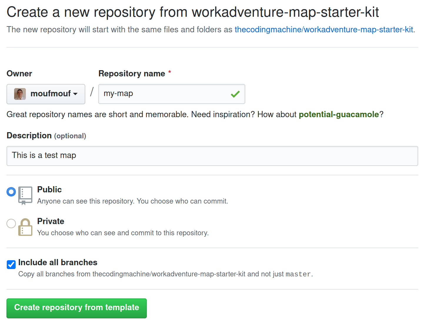 The &quot;create a new repository&quot; page