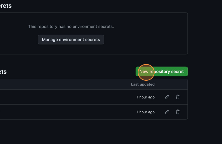 The new repository secret button