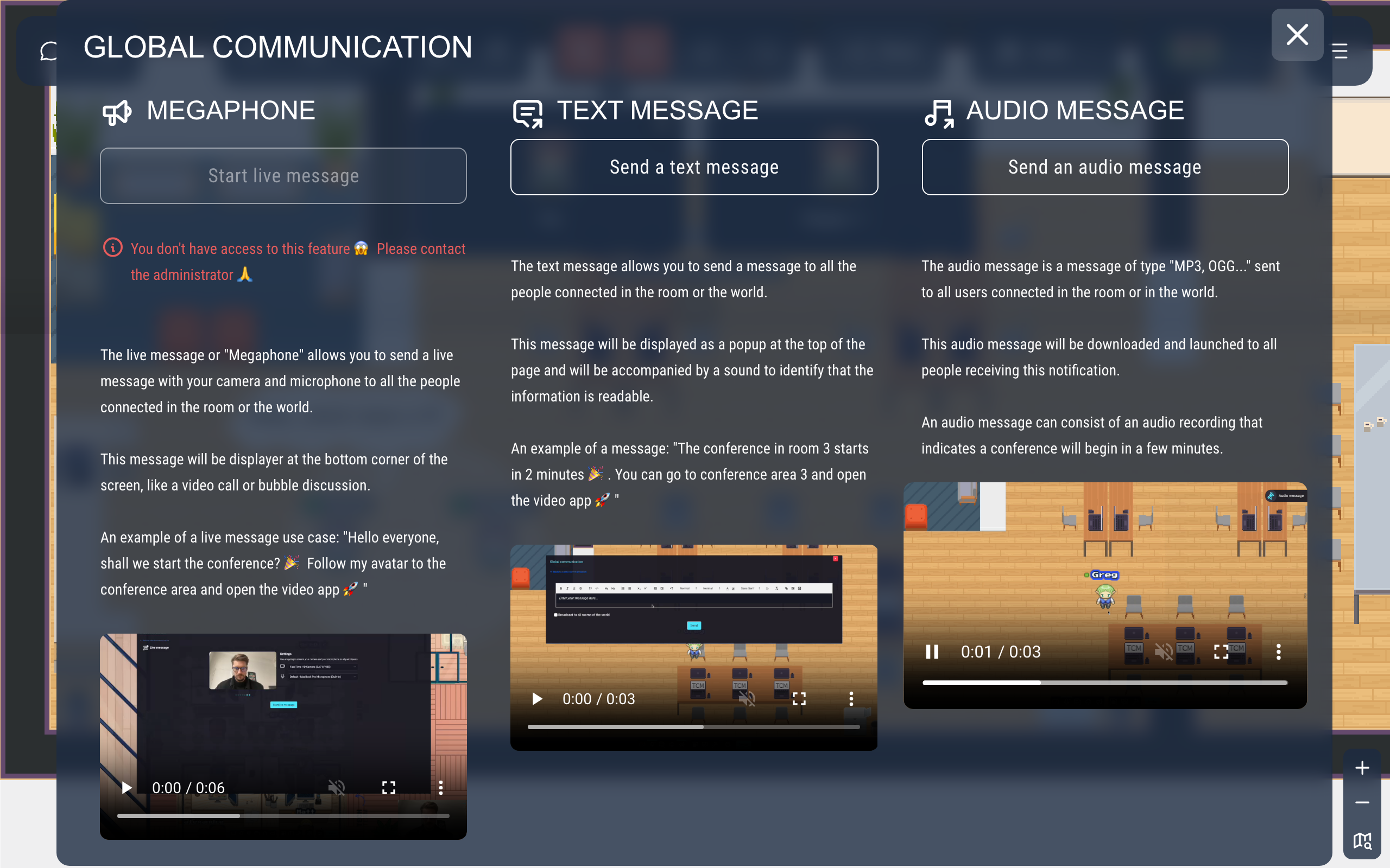 The "Global communication" window