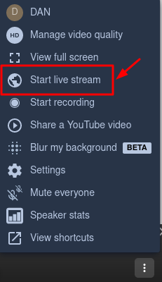 The Jitsi &quot;Start live streaming&quot; link