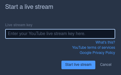 The Jitsi &quot;Start live streaming&quot; popup