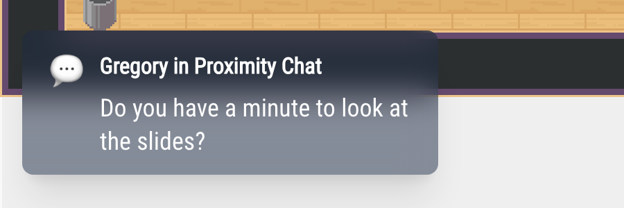 A chat message at the bottom left of the screen