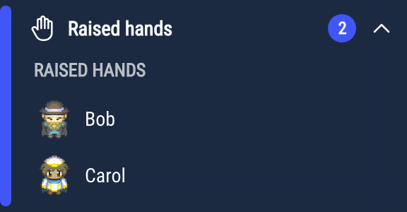 The "Raised hands" panel