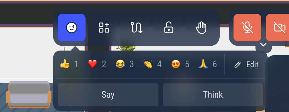The Say and Think buttons, under the emojis