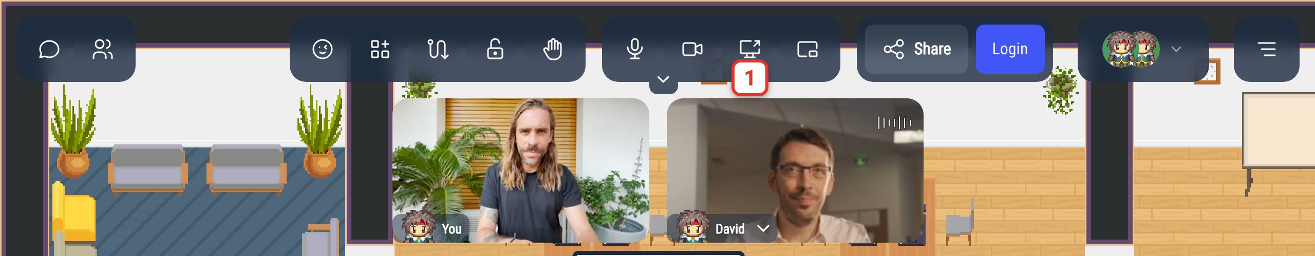 The screen sharing button in the action bar