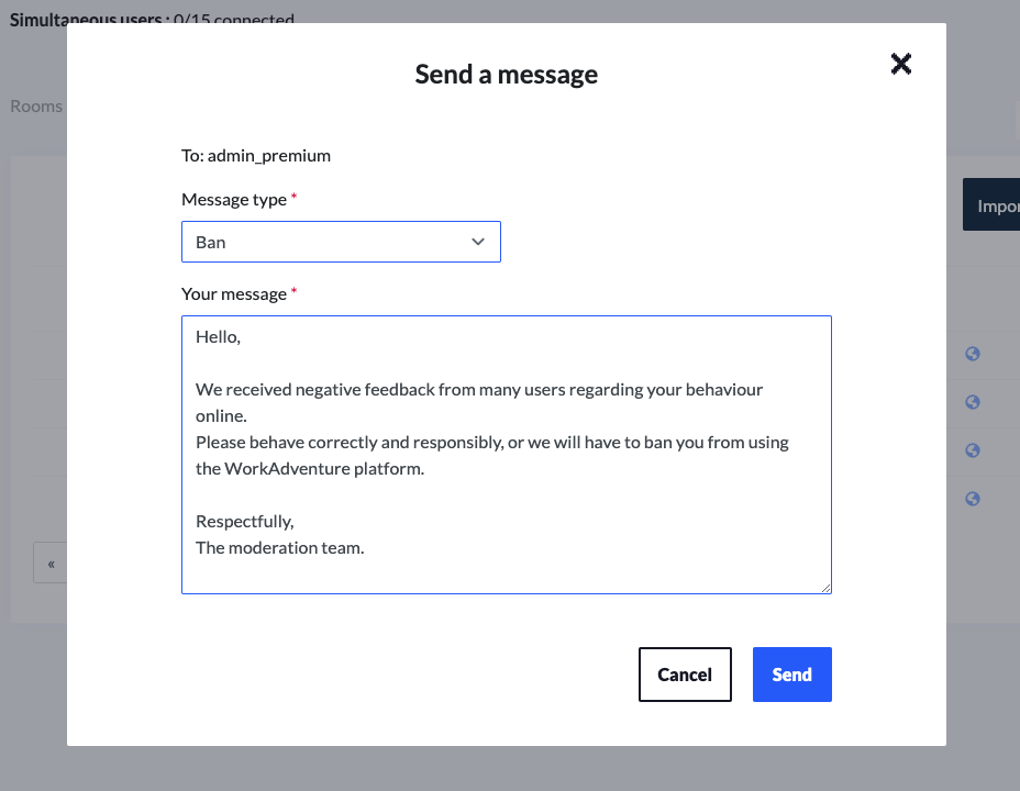 The &quot;Send message&quot; popup