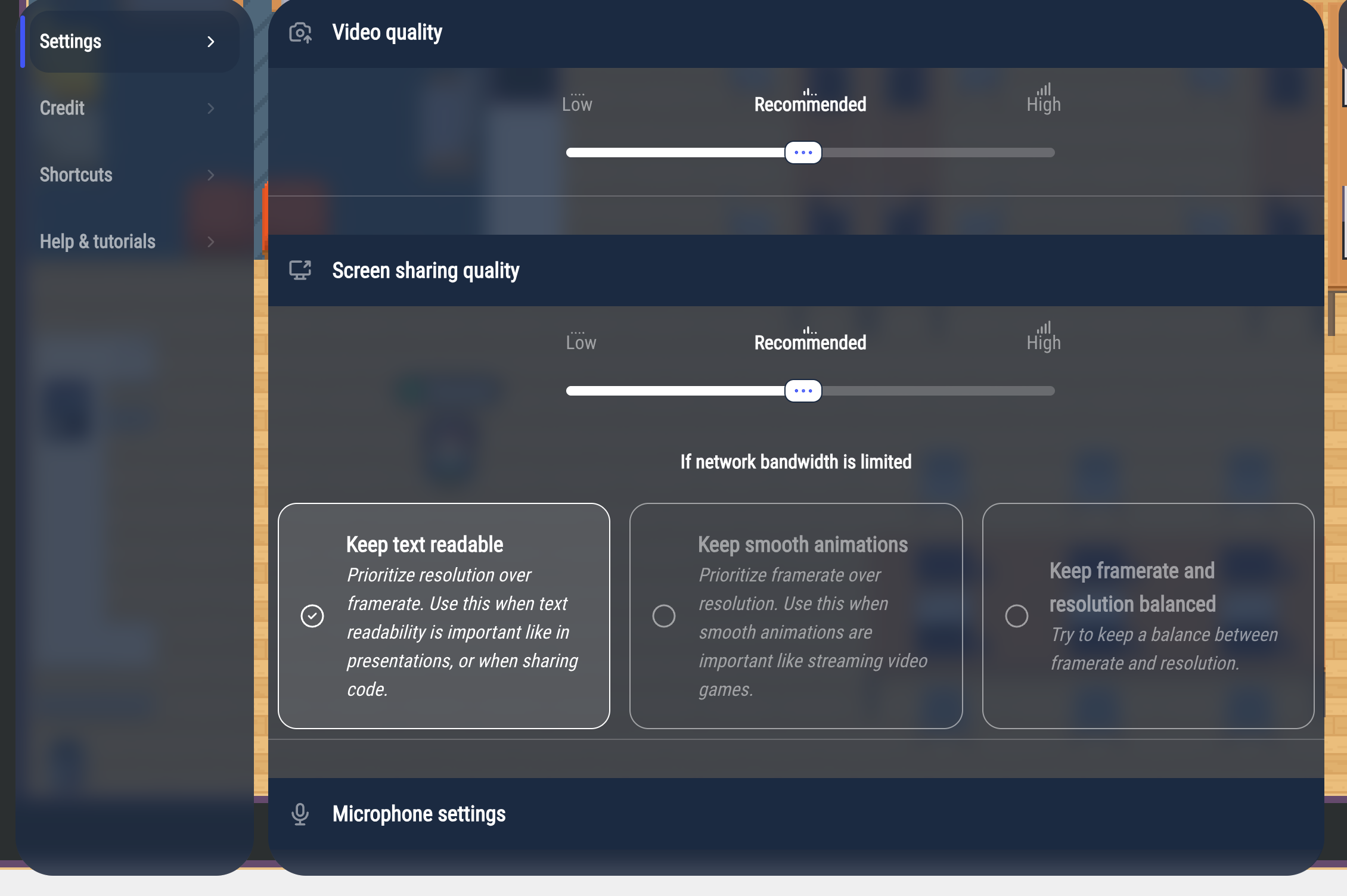 Video quality and screen sharing quality