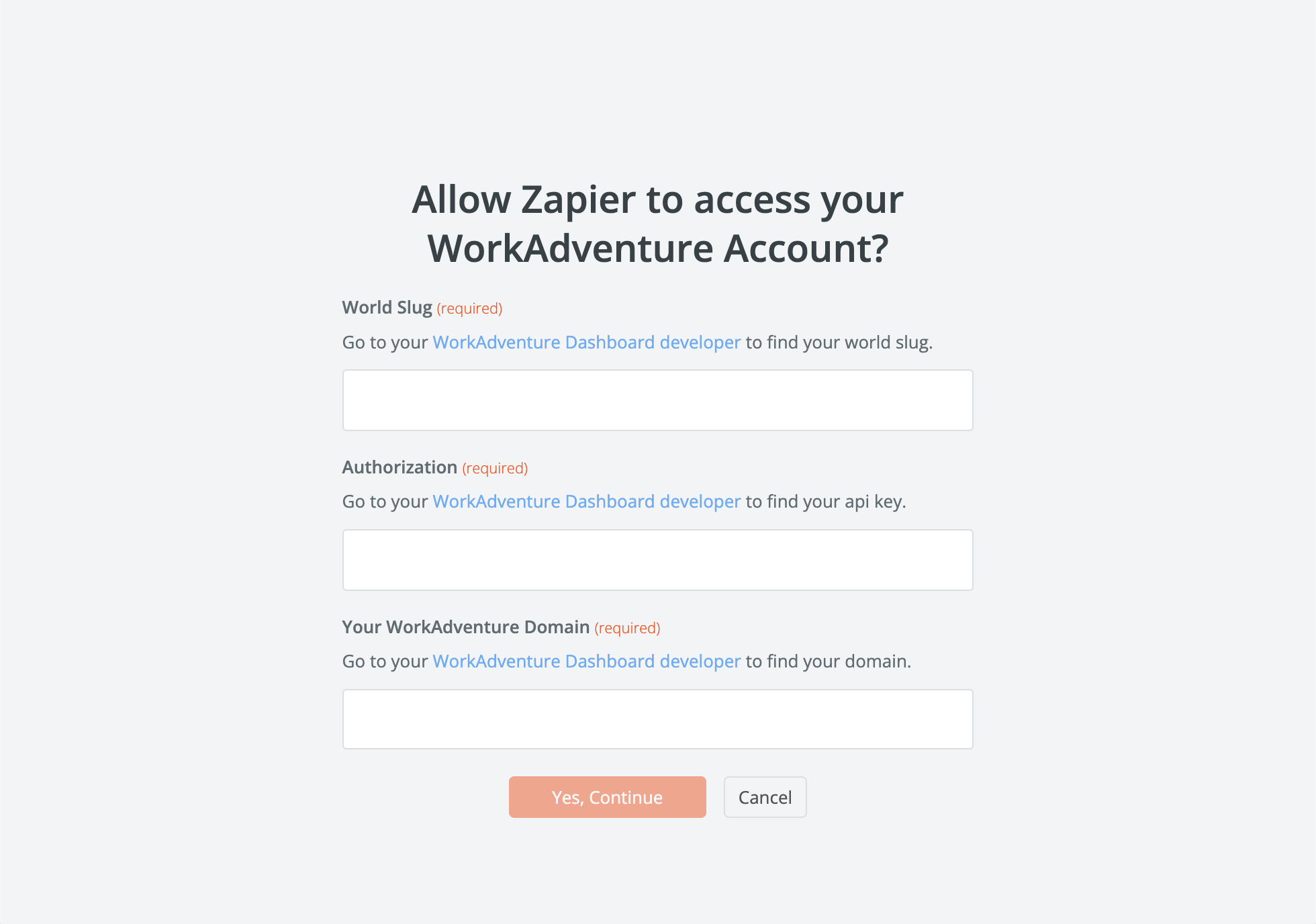 Zapier connection page